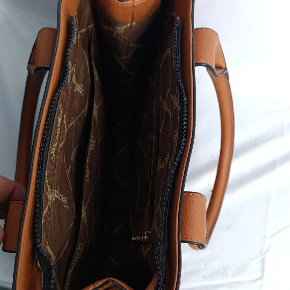 Wrangler Brown Faux Leather Western Tote Bag Braided Zipper Shoulder Bag s9